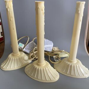 3 Vintage Christmas Lighted Window Candle Electric Plastic Corded Wax Drip